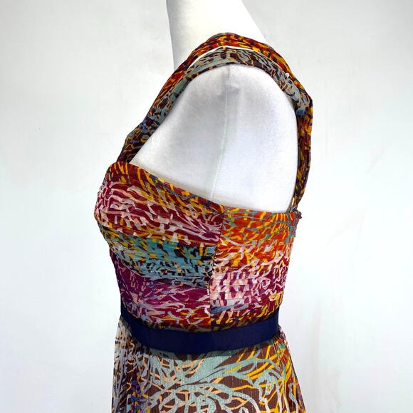 BCBGMaxAzria Inga One Shoulder Silk Maxi Gown Size 4 Begonia Metallic Pleated - Picture 10 of 14